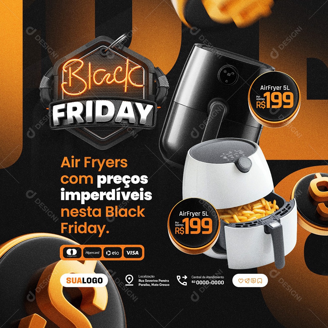 Eletrodomésticos Black Friday Air Fryers Com Preços Imperdíveis Social Media PSD Editável