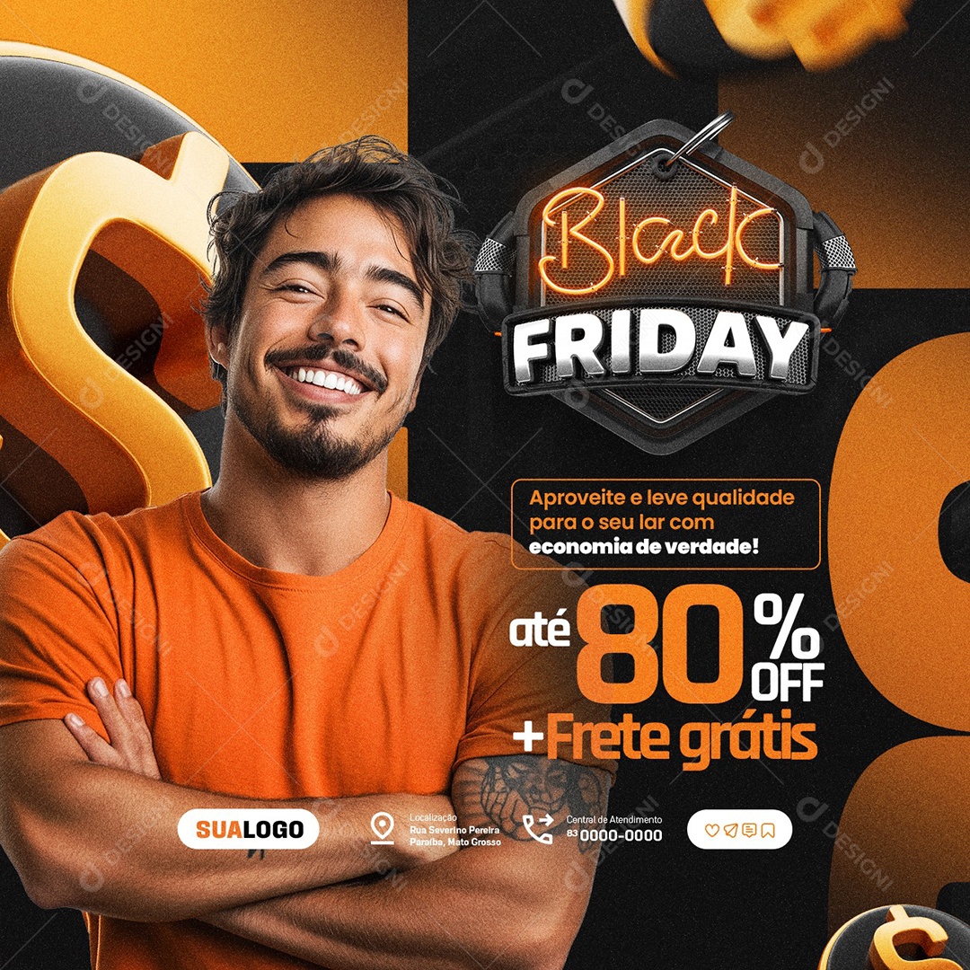 Loja Eletrodomésticos Black Friday Até 80% OFF Frete Grátis Social Media PSD Editável