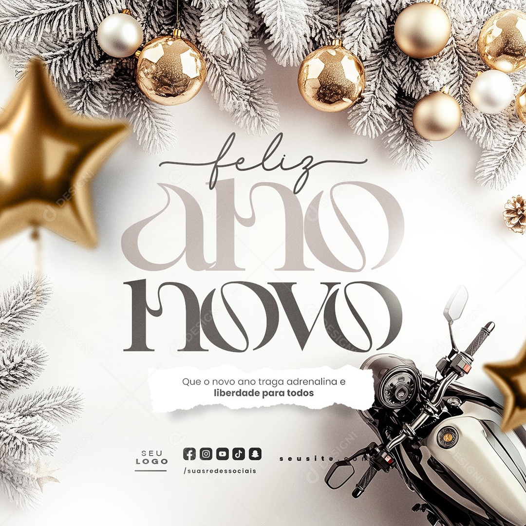 Concessionária Motos Feliz Ano Novo Social Media PSD Editável