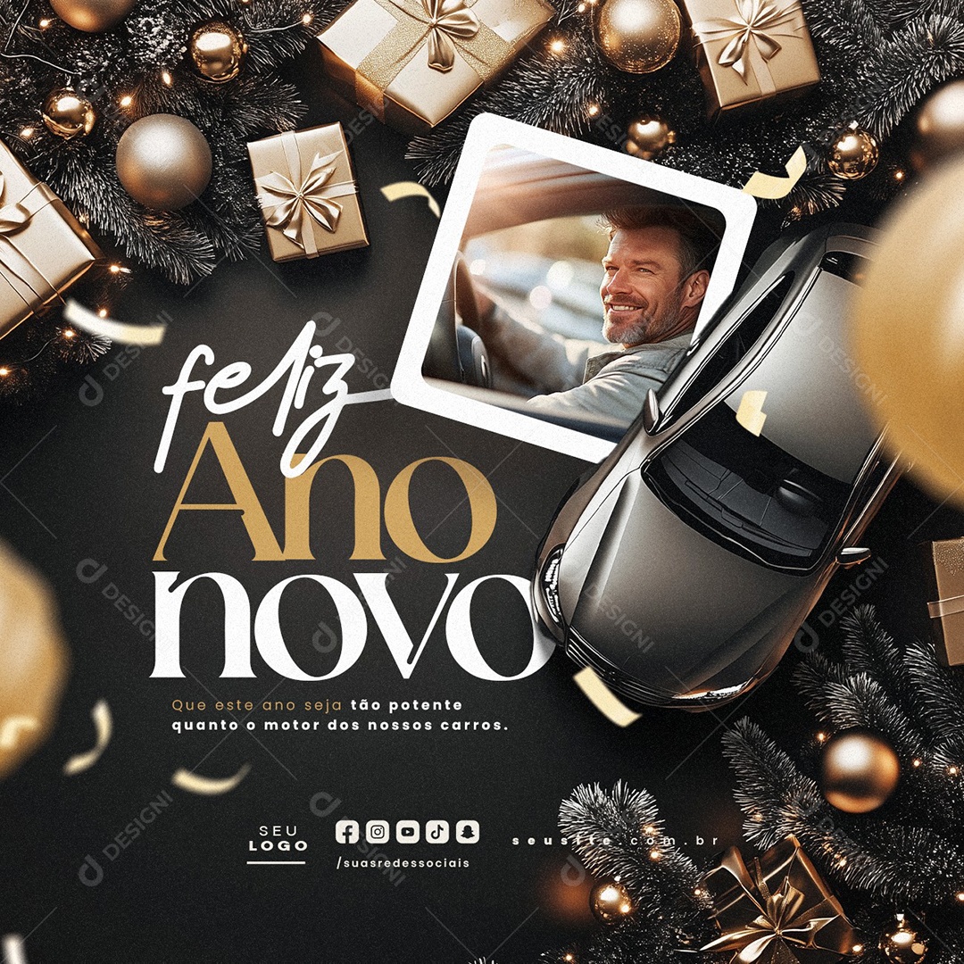 Concessionária Feliz Ano Novo Carros Social Media PSD Editável