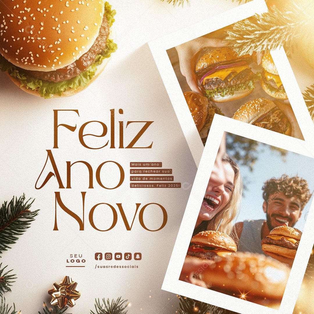 Hamburgueria Feliz Ano Novo Social Media PSD Editável