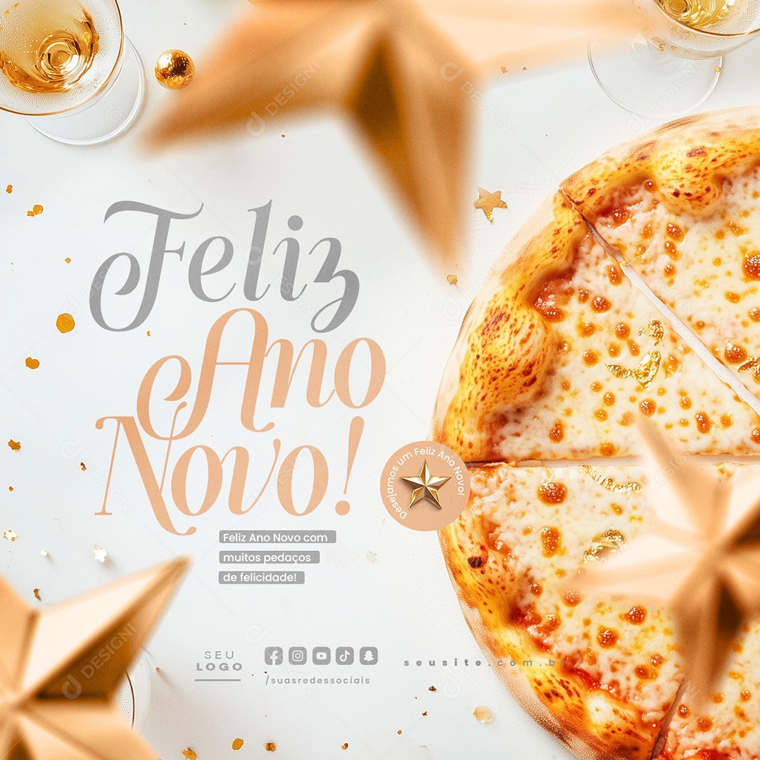 Pizzaria Feliz Ano Novo Social Media PSD Editável