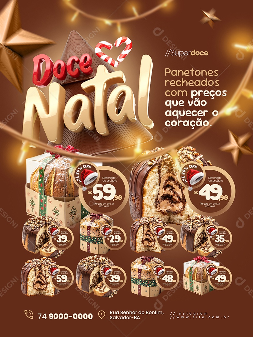 Encate Padaria Doce Natal Social Media PSD Editável