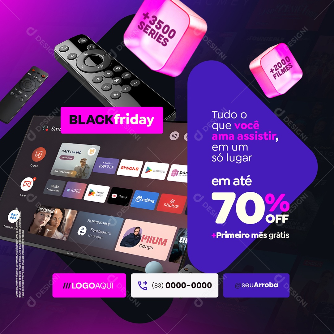 Black Friday IPTV Em Até 70% OFF Social Media PSD Editável