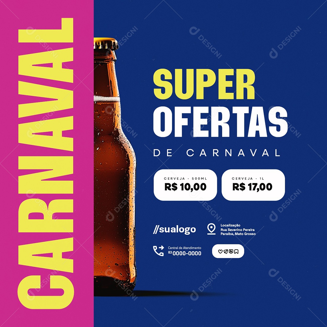 Cervejaria Super Ofertas de Carnaval Social Media PSD Editável