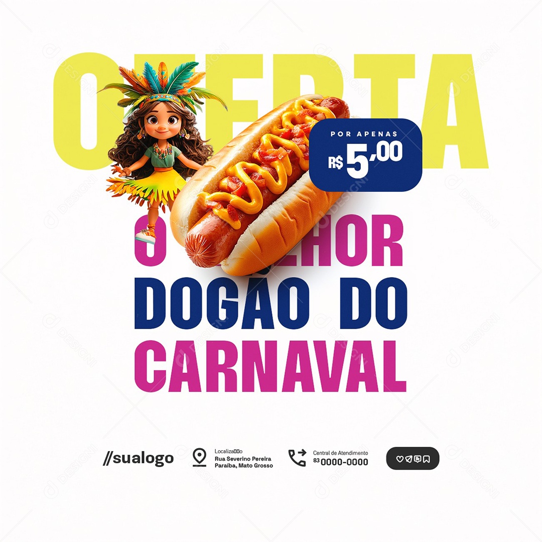Dogão Com o Melhor Hot Dog Oferta de Carnaval Social Media PSD Editável