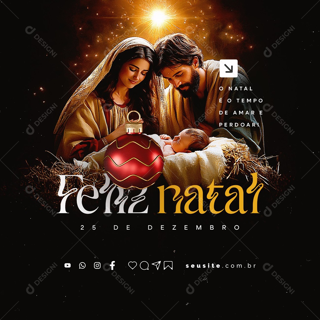 Feliz Natal 25 de Dezembro Social Media PSD Editável