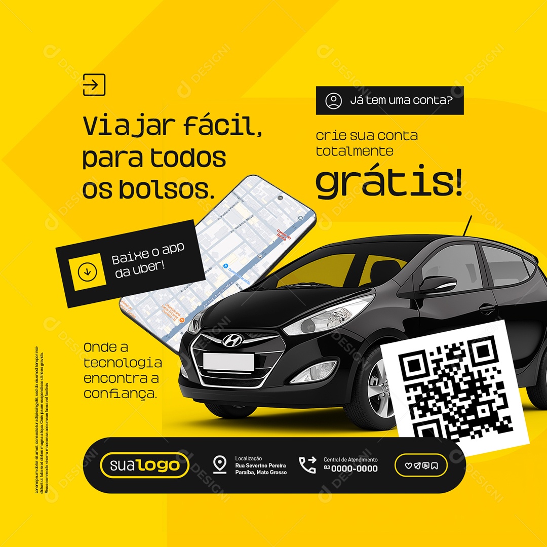 Uber Viajar Fácil Para Todos Social Media PSD Editável