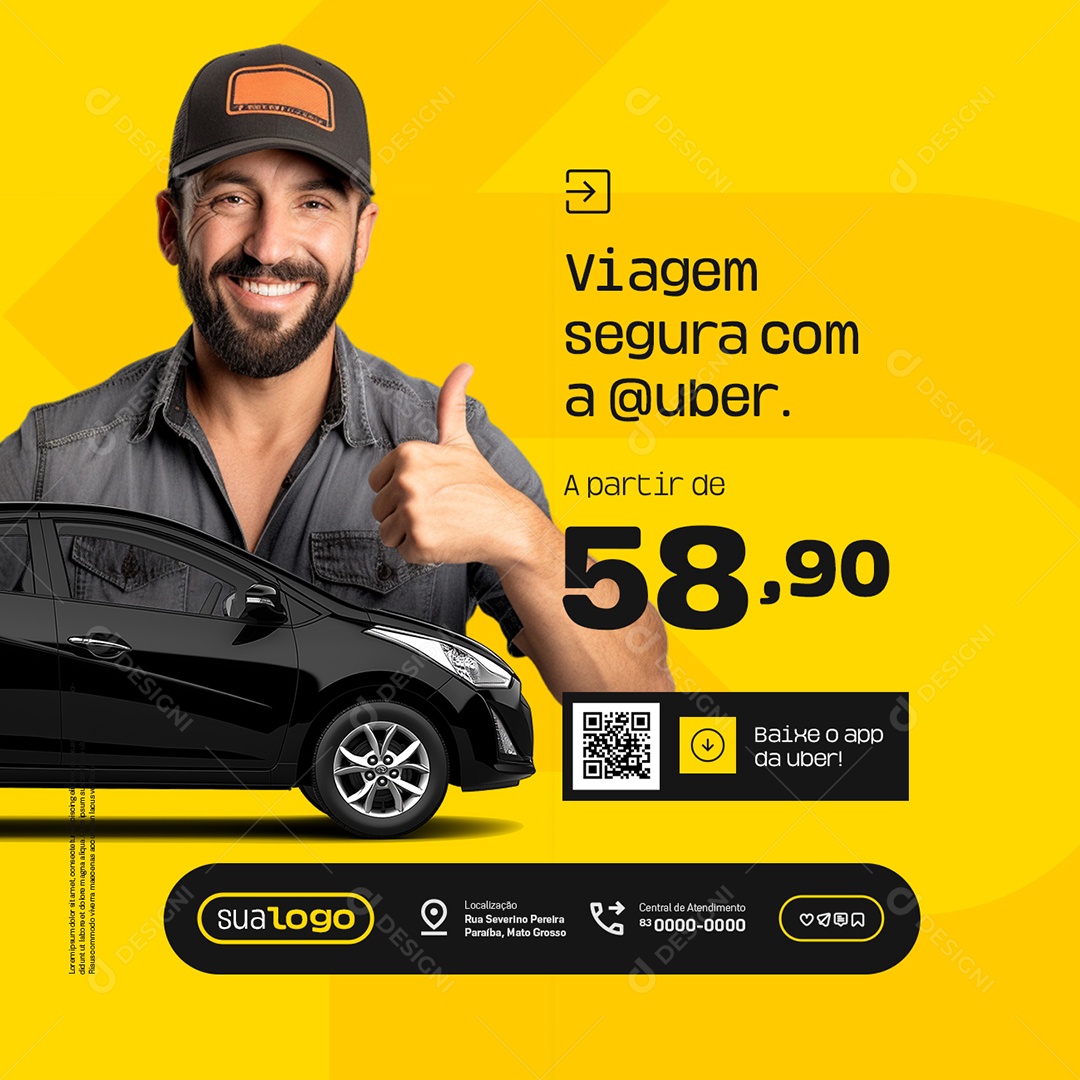 Uber Viaje Segura Social Media PSD Editável