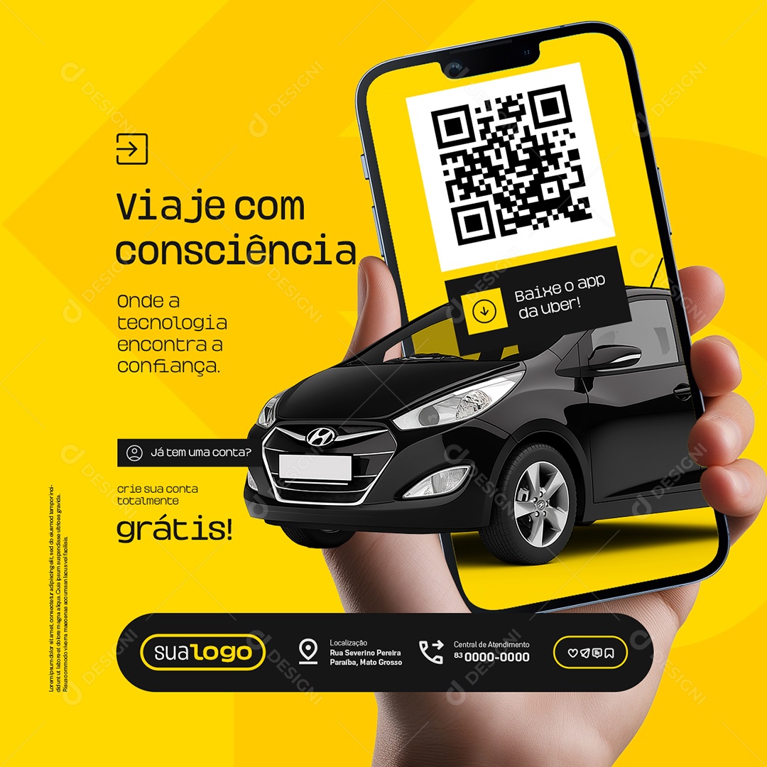 Uber Viaje Com Consciência Social Media PSD Editável