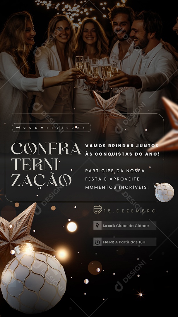 Story Convite Confraternização de Ano Novo Social Media PSD Editável