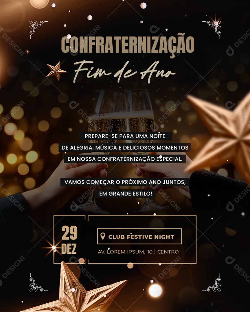 Convite Confraternização de Ano Novo Social Media PSD Editável