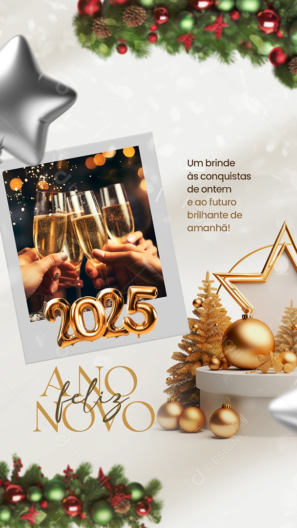 Story Convite Confraternização de Ano Novo Social Media PSD Editável