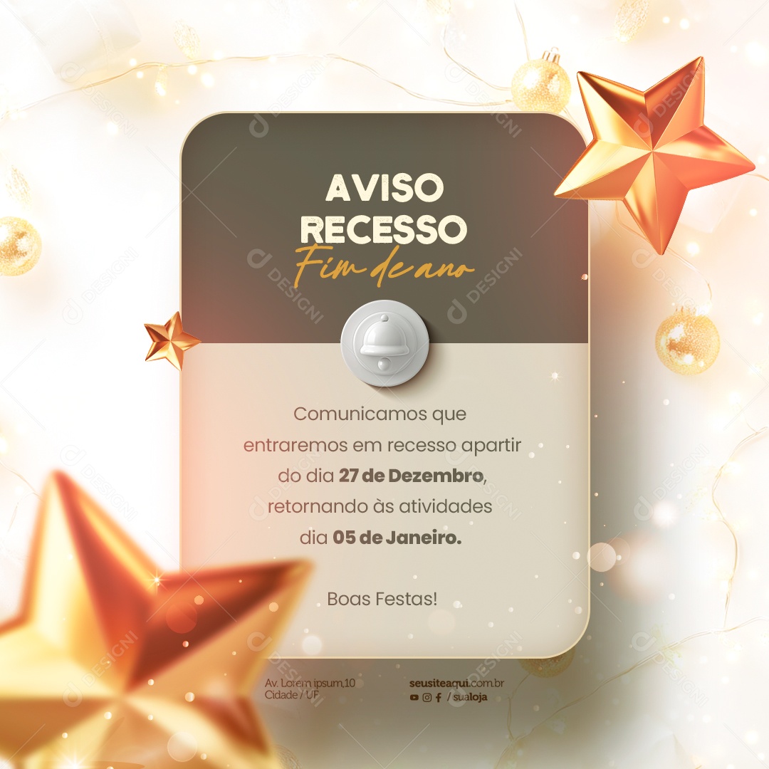 Story Atenção Comunicado de Recesso de Ano Novo Social Media PSD Editável
