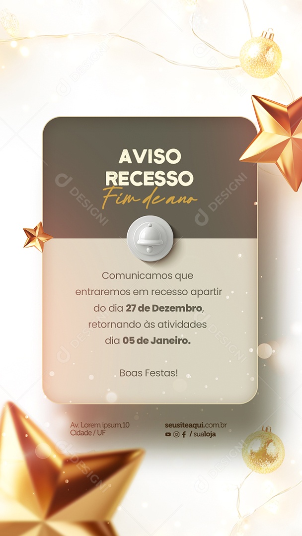 Atenção Comunicado de Recesso de Ano Novo Social Media PSD Editável