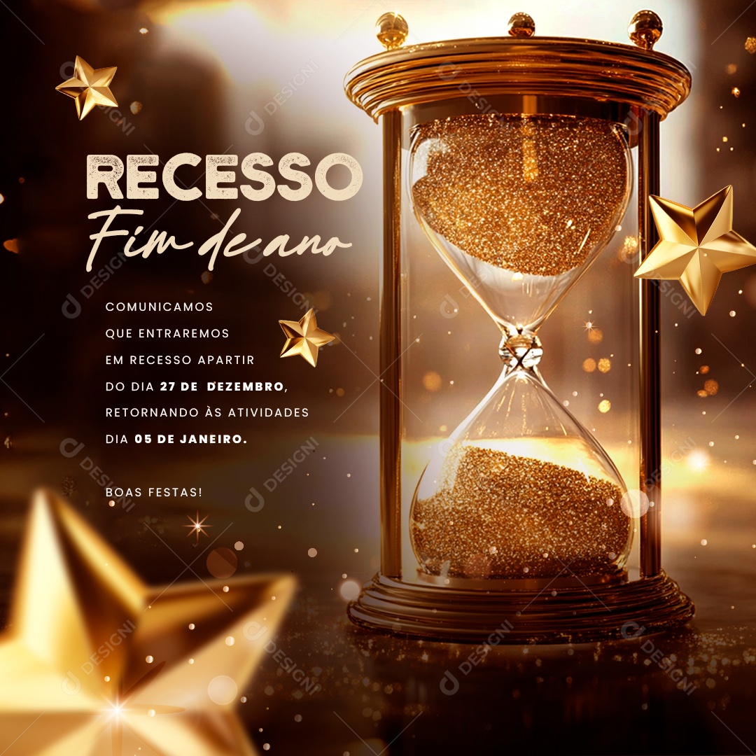 Atenção Comunicado de Recesso de Ano Novo Social Media PSD Editável