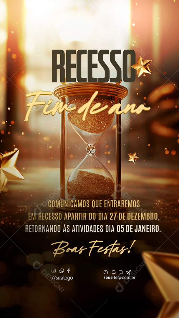 Story Atenção Comunicado de Recesso de Ano Novo Social Media PSD Editável