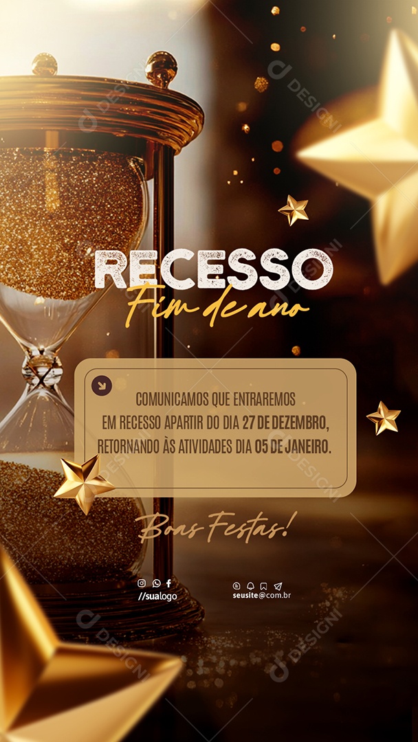 Story Atenção Comunicado de Recesso de Ano Novo Social Media PSD Editável