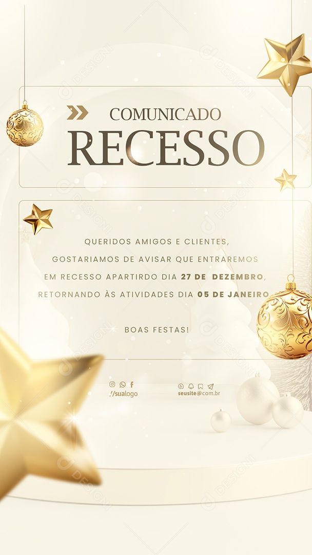Story Atenção Comunicado de Recesso de Ano Novo Social Media PSD Editável