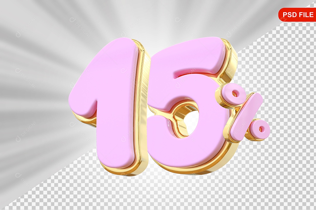 Desconto 15% Colorido Elemento 3D Para Composição PSD