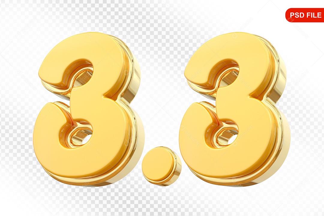 Número 3.3 Elemento 3D Para Composição PSD