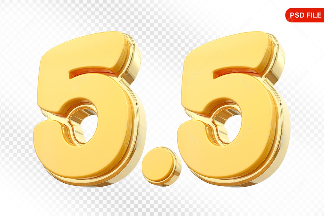 Número 5.5 Elemento 3D Para Composição PSD