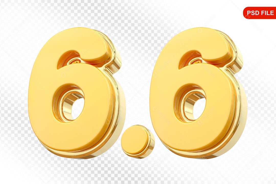 Número 6.6 Elemento 3D Para Composição PSD