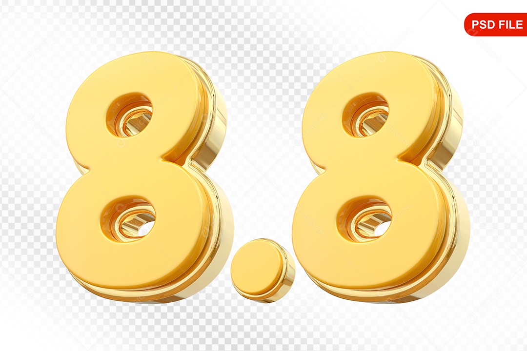 Número 8.8 Elemento 3D Para Composição PSD