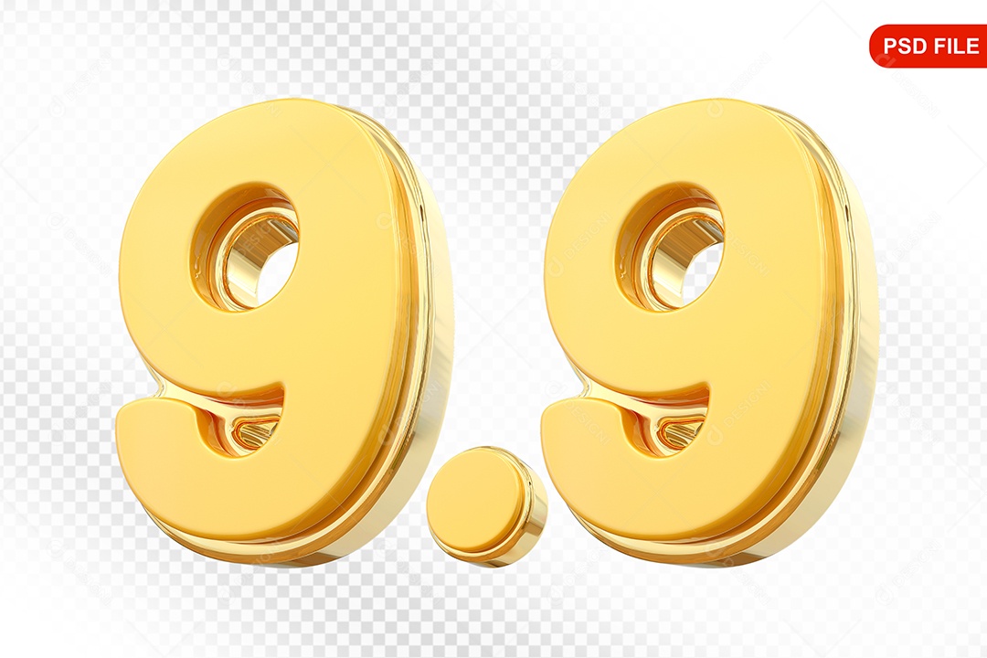 Número 9.9 Elemento 3D Para Composição PSD
