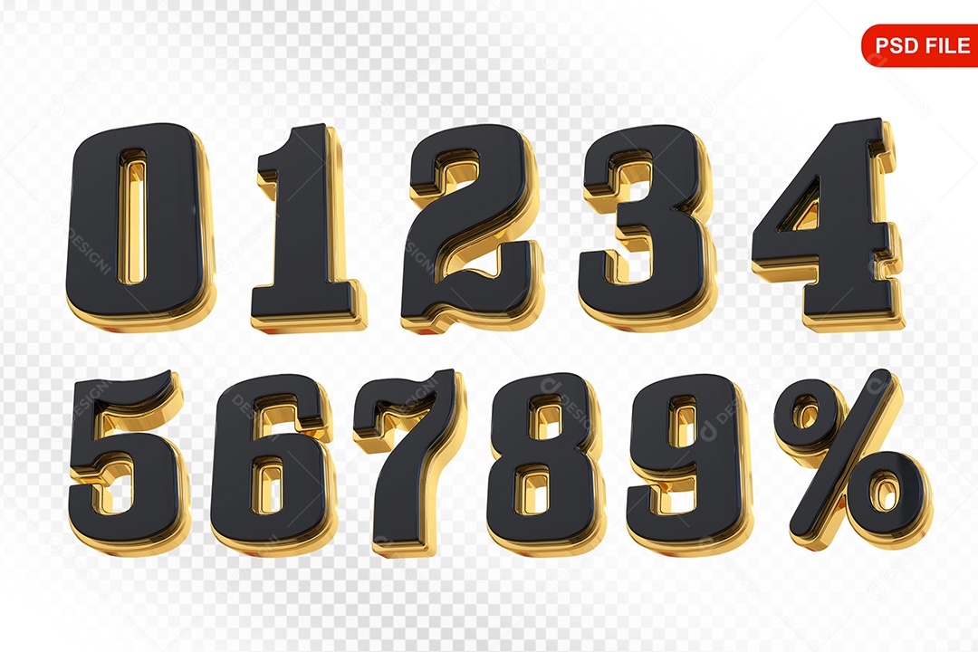 Conjunto de Números Colorido Elemento 3D Para Composição PSD