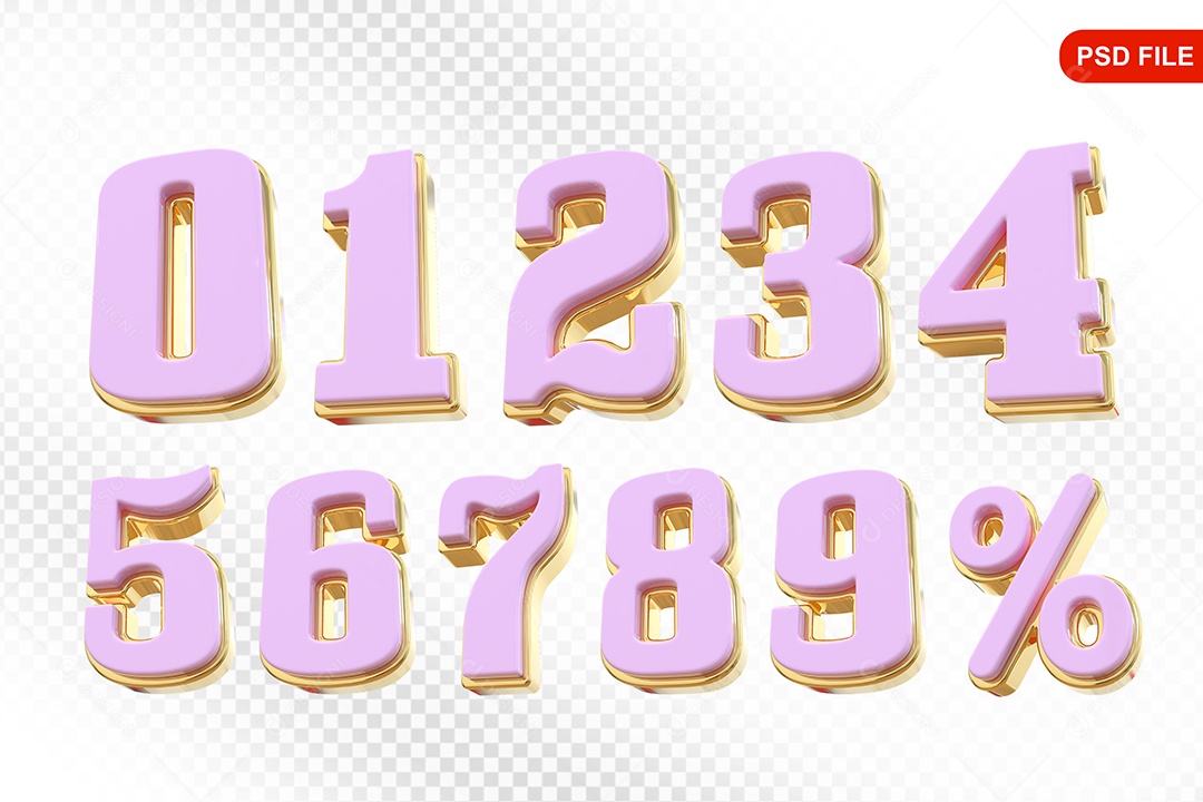 Conjunto de Números Colorido Elemento 3D Para Composição PSD