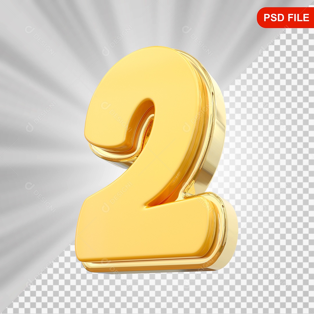 Número 2 Elemento 3D Vermelho Para Composição PSD