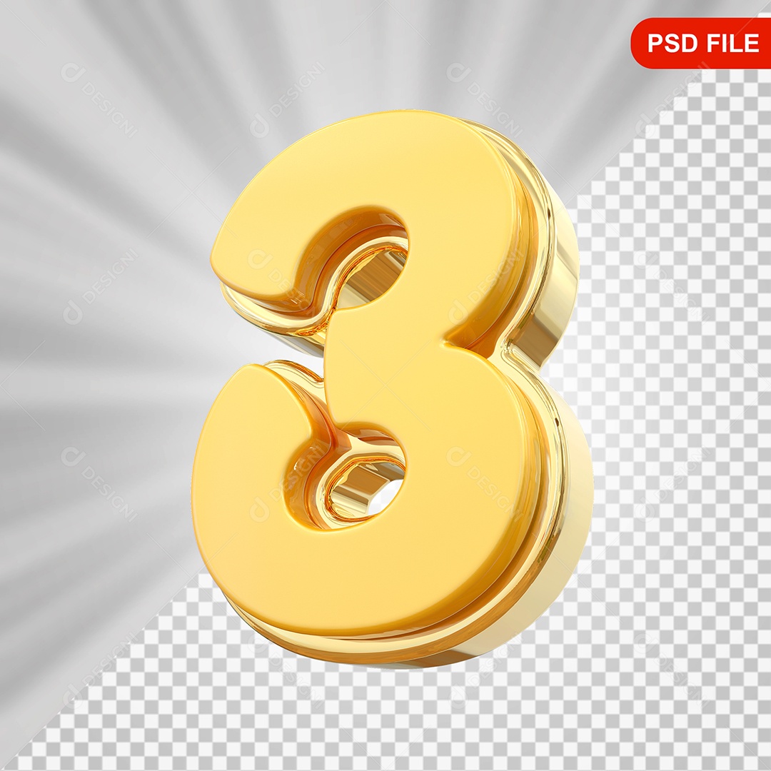 Número 3 Elemento 3D Vermelho Para Composição PSD