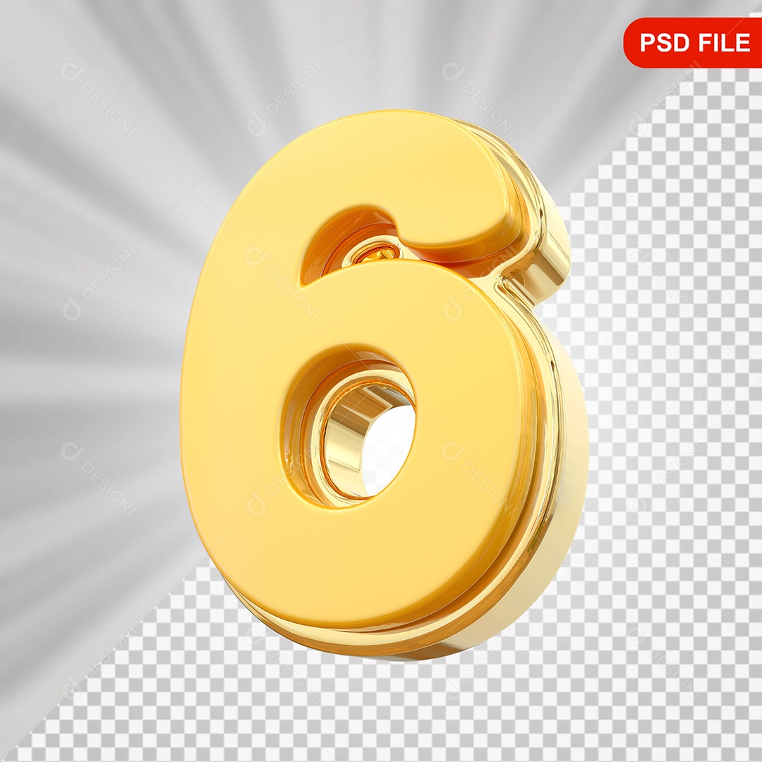 Número 6 Elemento 3D Para Composição PSD