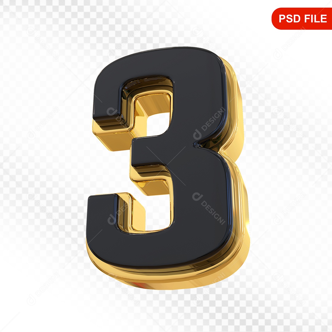 Número 3 Elemento 3D Para Composição PSD