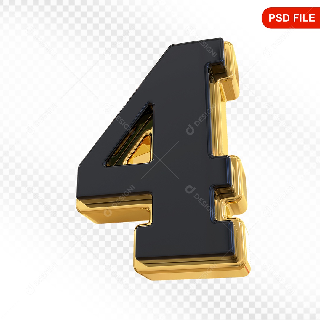Número 4 Elemento 3D  Para Composição PSD