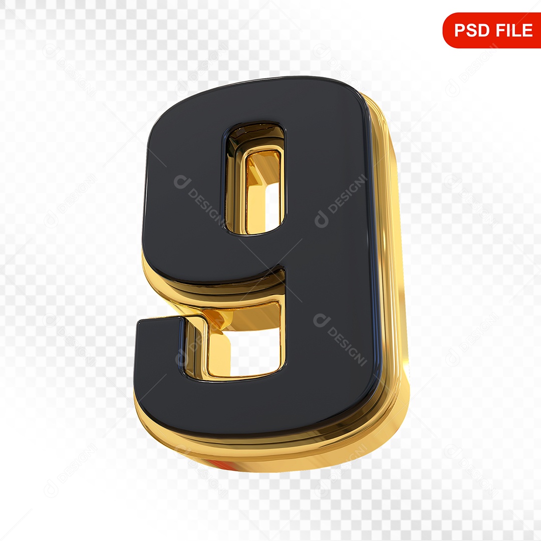 Número 9 Elemento 3D Para Composição PSD