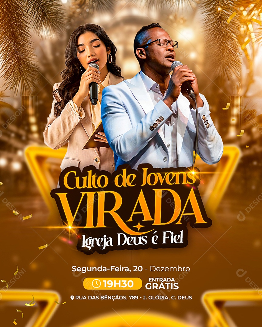 Flyer Gospel Culto de Jovens Virada Social Media PSD Editável
