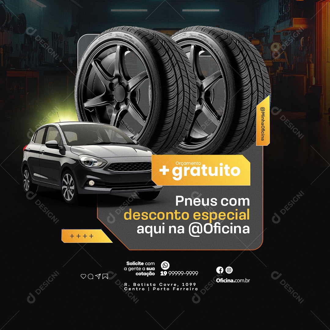 Oficina Pneus Com Desconto Social Media PSD Editável