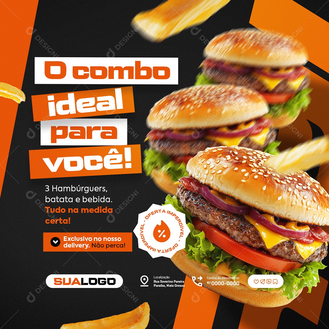 Hamburgueria o Combo ideal Para Você Social Media PSD Editável