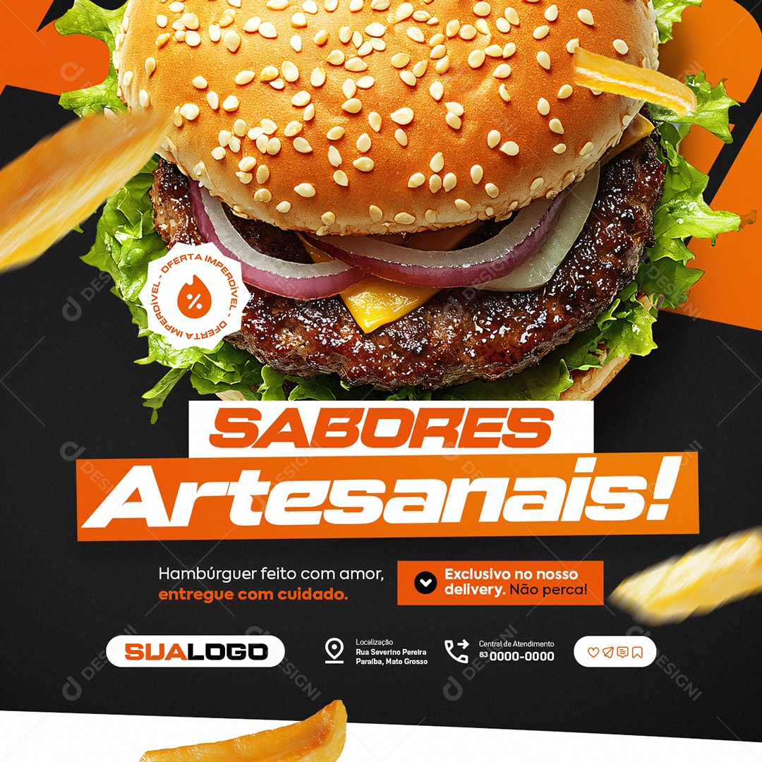 Hamburgueria Sabores Artesanais Social Media PSD Editável