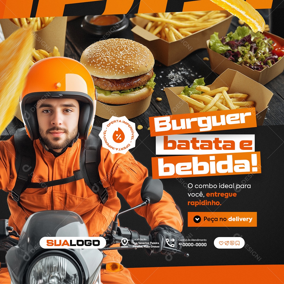 Hamburgueria Burguer Batata e Bebida Social Media PSD Editável