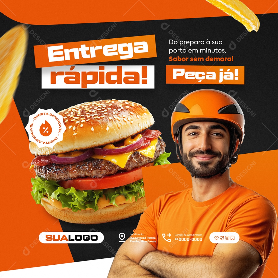 Hamburgueria Entrega Rápida Social Media PSD Editável