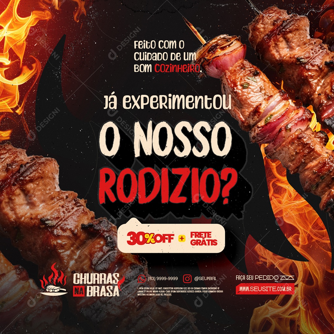 Churrascaria o Nosso Rodizio Social Media PSD Editável