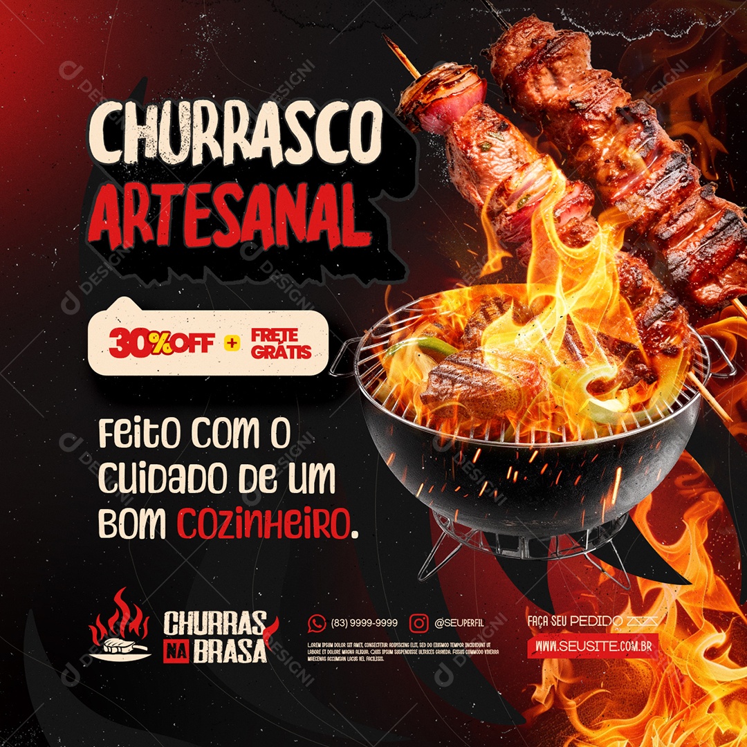 Churrasco Artesanal Churrascaria Social Media PSD Editável