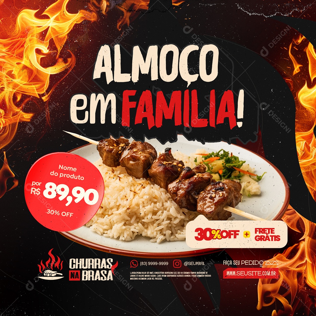 Churrascaria Almoço Em Familia Social Media PSD Editável