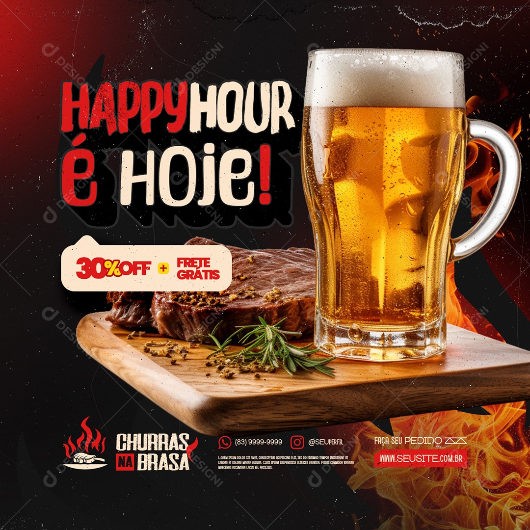 Churrascaria Happy Hour é Hoje Social Media PSD Editável