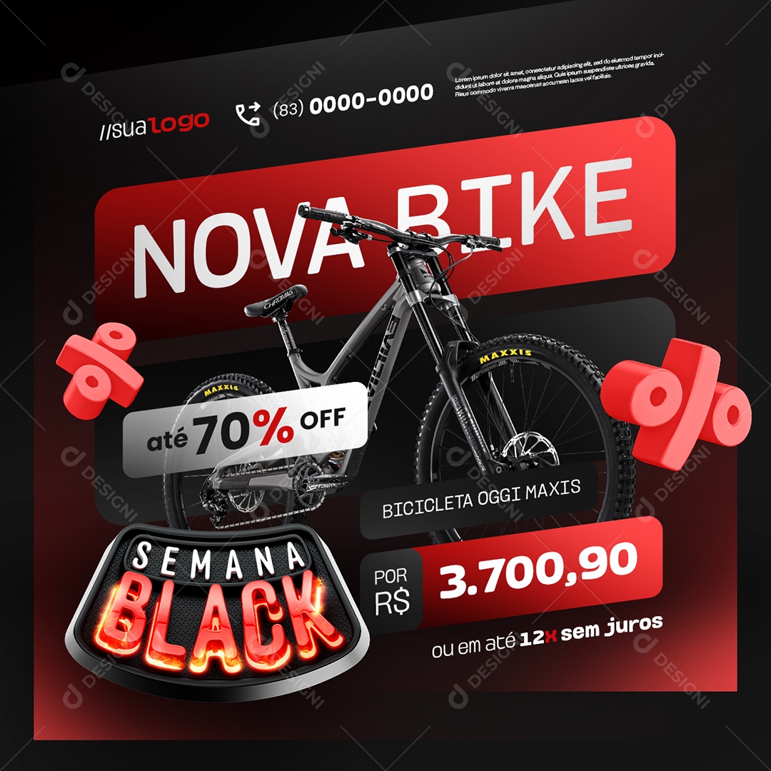 Bicicletaria Semana Black Social Media PSD Editável