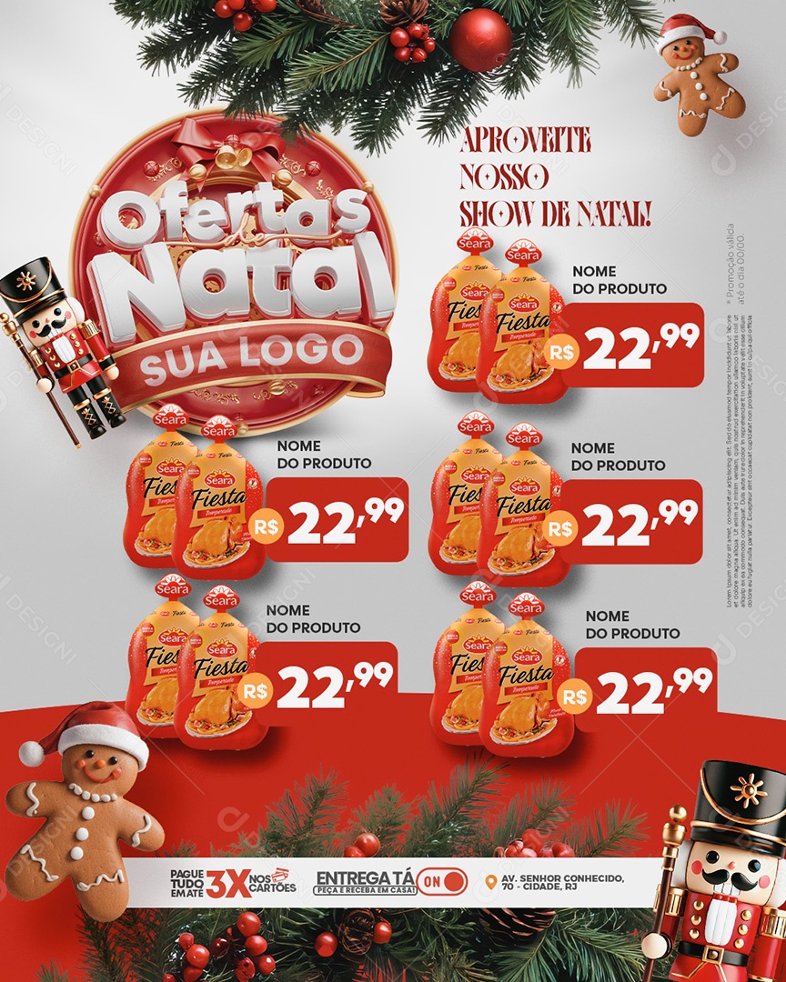 Encarte Supermercado Ofertas de Natal Promoção Fiesta Social Media PSD Editável