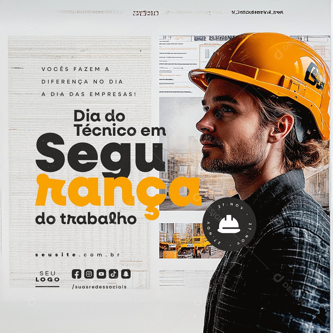 Dia do Técnico em Segurança no Trabalho 27 de Novembro Social Media PSD Editável